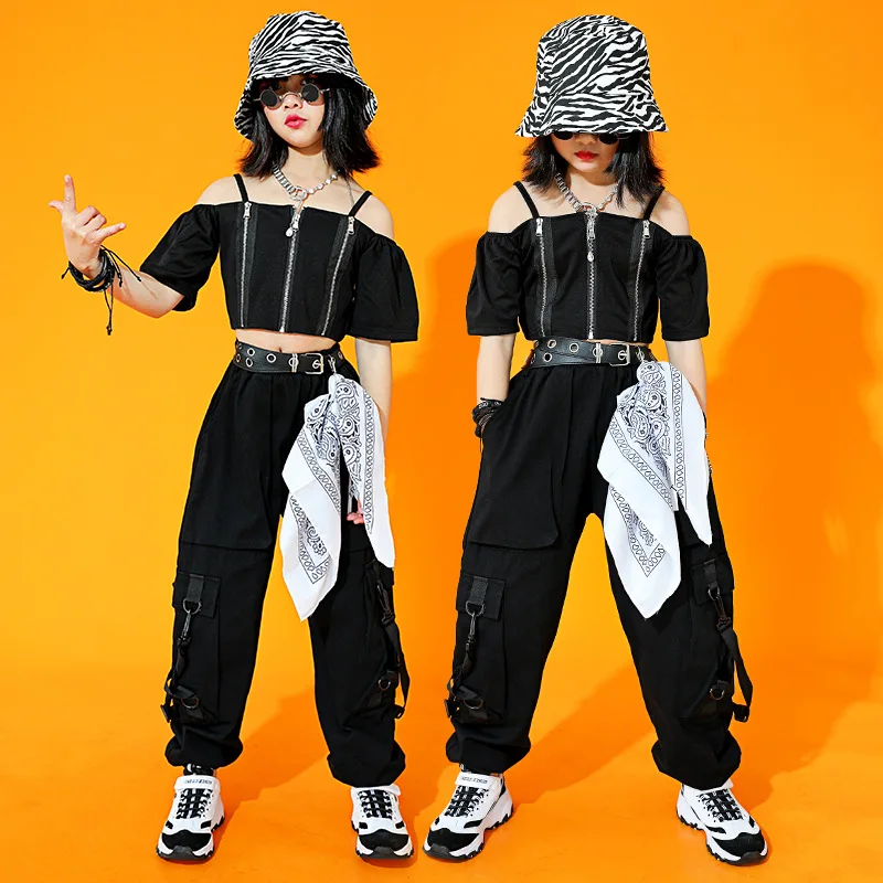 

Hip Hop Girls Crop Top Cargo Pants Kids Street Dance Camisole Tank Top Cool Jogger Goth Clothes Outfit Child Streetwear Costume