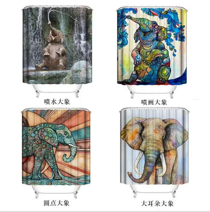 

High Quality Creative Elephant Colorful Waterproof Polyester Shower Curtains Bath Bathing Sheer Curtain Home Decorations