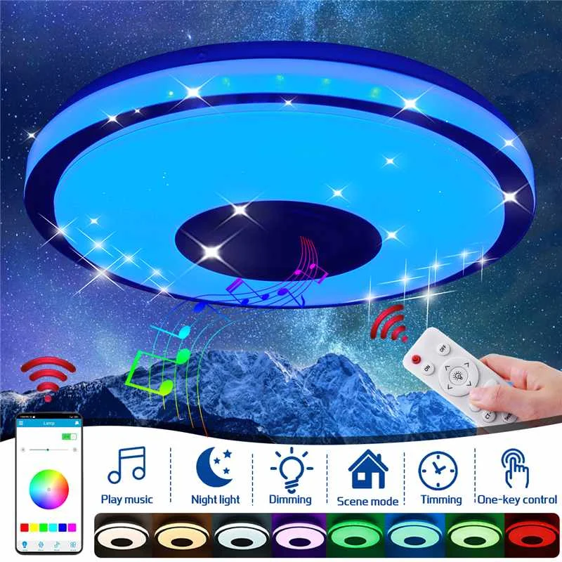 

200W Wifi LED Ceiling Light Dimmable Living Room Lamp with bluetooth Speaker Smart APP Remote Control RGB Music Happy Party Lamp