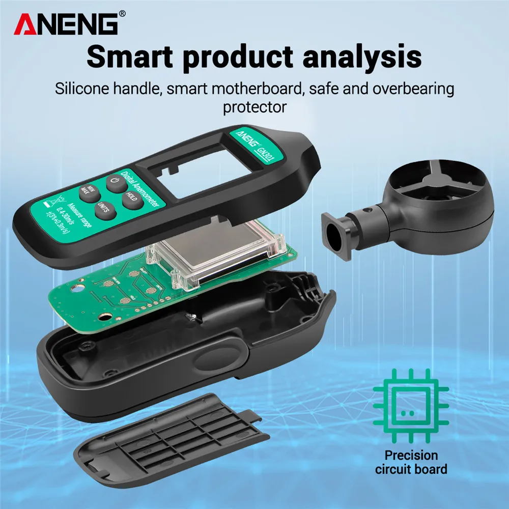 Digital Anemometer 0-30m/s Wind Speed Meter ANENG GN301 -10 ~ 45C Temperature Tester Anemometro with LCD Backlight Display | Инструменты