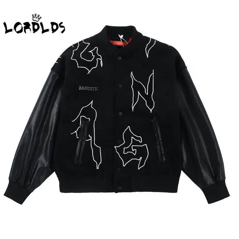 

Мужская бейсбольная куртка LORDLDS, черная кожаная куртка с рукавами, винтажная одежда, большие размеры, новые осенние куртки для мужчин