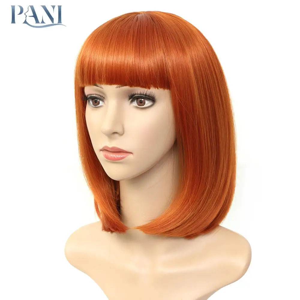 

PANI Orange Brown Wigs Short Bob Wigs Synthetic Wigs With Neat Bangs For Women Heat Resistant Cosplay Wigs Cheap Colored Wigs