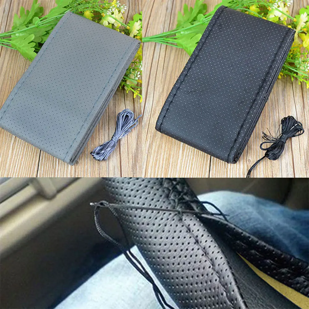 

4Color Hand Stitched Microfiber Wheel Cover of Car With Needle and Thread Interior Accessories Car Steering Wheel Cover Braid