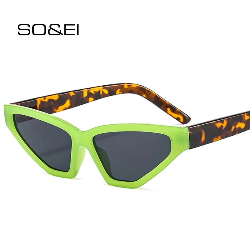 

SO&EI Ins Popular Fashion Cat Eye Women Sunglasses Retro Triangle Colorful Eyewear Shades UV400 Men Green Purple Sun Glasses