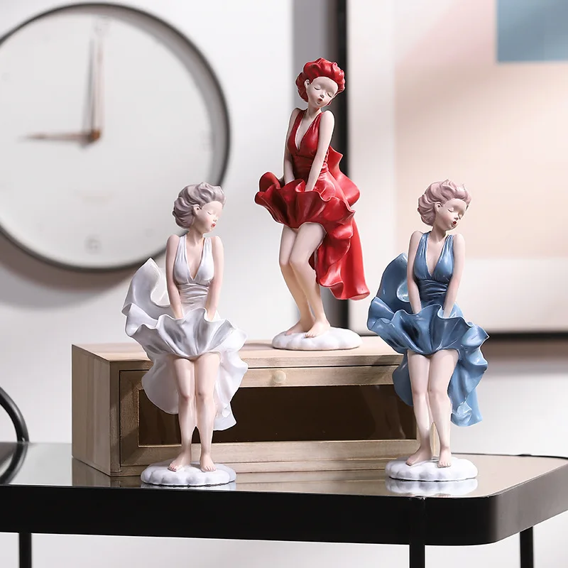 

Привлекательная богиня, плавающая юбка из смолы, Монро, статуя, гостиная, спальня, крыльцо, настольное украшение, поделки для ТВ, кабинета, де...