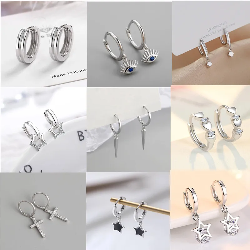 

925 Sterling Silver Hip-Hop Tassel Zircon Cross Star Stud Earrings For Women Party Wedding Jewelry Accessories A061