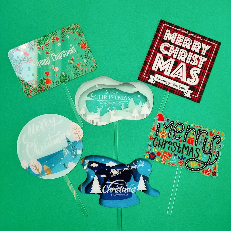 

New INS Acrylic Merry Christmas Cake Toppers Xmas Color Printing Cake Topper for Family Happy New Year Party Cake Decorations