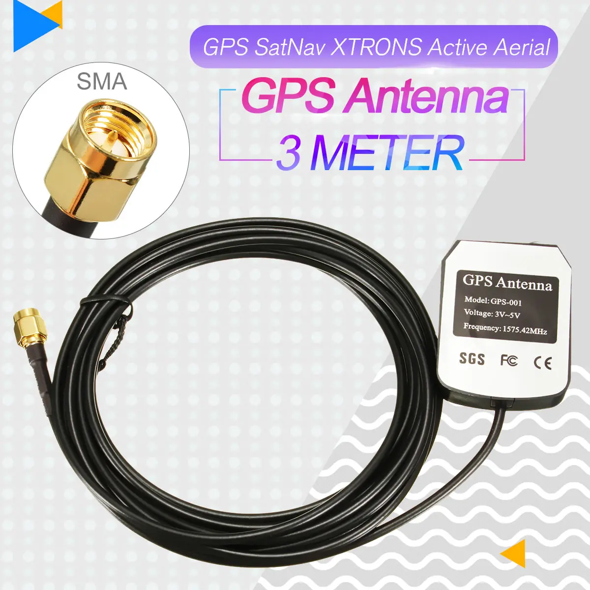 

3 м автомобиля GPS антенна GPS приемник авто GPS активная выносная Антенна в комплект поставки входит адаптер 1575,42 МГц SMA разъем