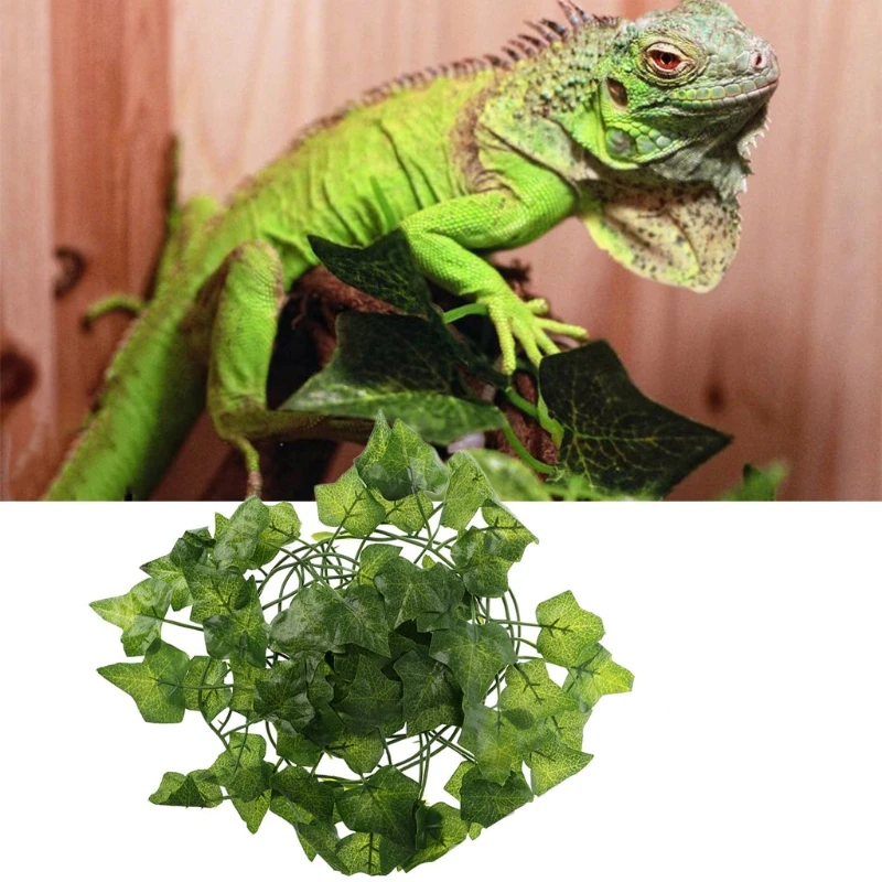 Reptile Terrarium Box Artificial Vine Decoration Lizard Green Leaves Fake Plants 