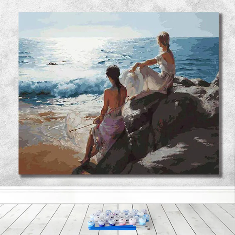 Сделай Сам цифровая картина красивая маленькая девочка приморский пляж задняя