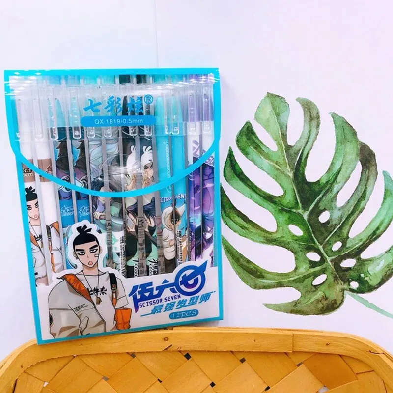 

12PCS/Box Anime Demon Slayer Kimetsu No Yaiba Black Ink Neutral Erasable Pen Kawaii Gel Pen Kids Stationery Gift