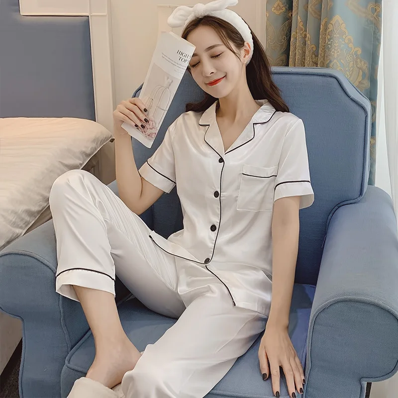 Women Silk Satin Pajamas for Womens Pyjamas Set Long Sleeve Sleepwear Set Pajamas Suit Female Two Piece Set Loungewear Plus Size