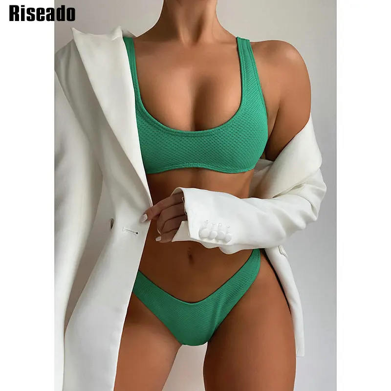 

Riseado Push Up Women's Swimwear 2021 Sexy Bikini Women Swimsuits High Cut Thong Biquini Green Bathing Suit Summer Bikini Set