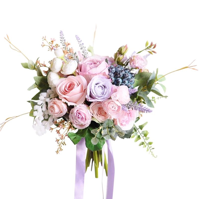 JaneVini Романтические Розовые фиолетовые Свадебные цветы букеты наборы настоящий
