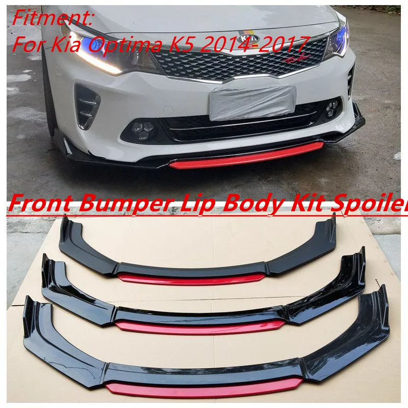 Alerón de parachoques delantero, placa protectora, Kit de carrocería, superficie de carbono, pala de barbilla, diseño de Color de contraste para Kia Optima K5 2014-2017