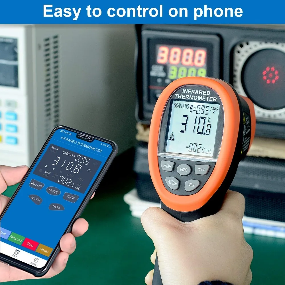 Фото Цифровой пирометр BTMETER Бесконтактный ИК-термометр от 58 до 1472 ℉ (-50 до 800 ℃ ),Лазерный ИК-температурный пистолет с приложением Bluetooth №5