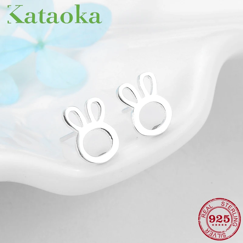 100% Модные серьги-гвоздики из стерлингового серебра 925 пробы в форме кролика