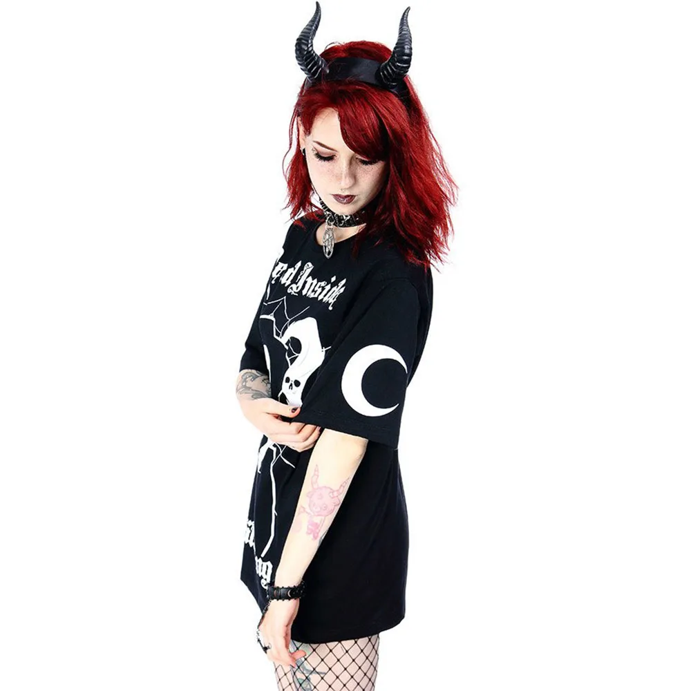 Готическая Футболка с принтом темного черепа женские летние короткие топы в