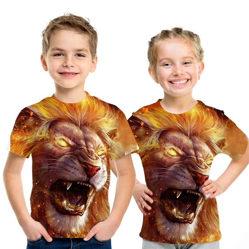 picture color Уличная одежда с 3D принтом детская футболка с изображением короля льва Летняя Повседневная рубашка с короткими рукавами и изображением Льва для мальчиков и девочек - Цвет: picture color