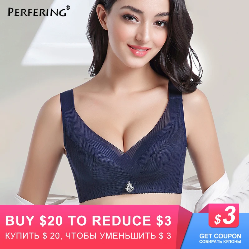 Perfering плюс Размеры бюстгальтера без косточек Push Up кружевные бюстгальтеры для Для женщин минимайзер пикантные большой белье Большой Нижнее белье 3/4 C D DD