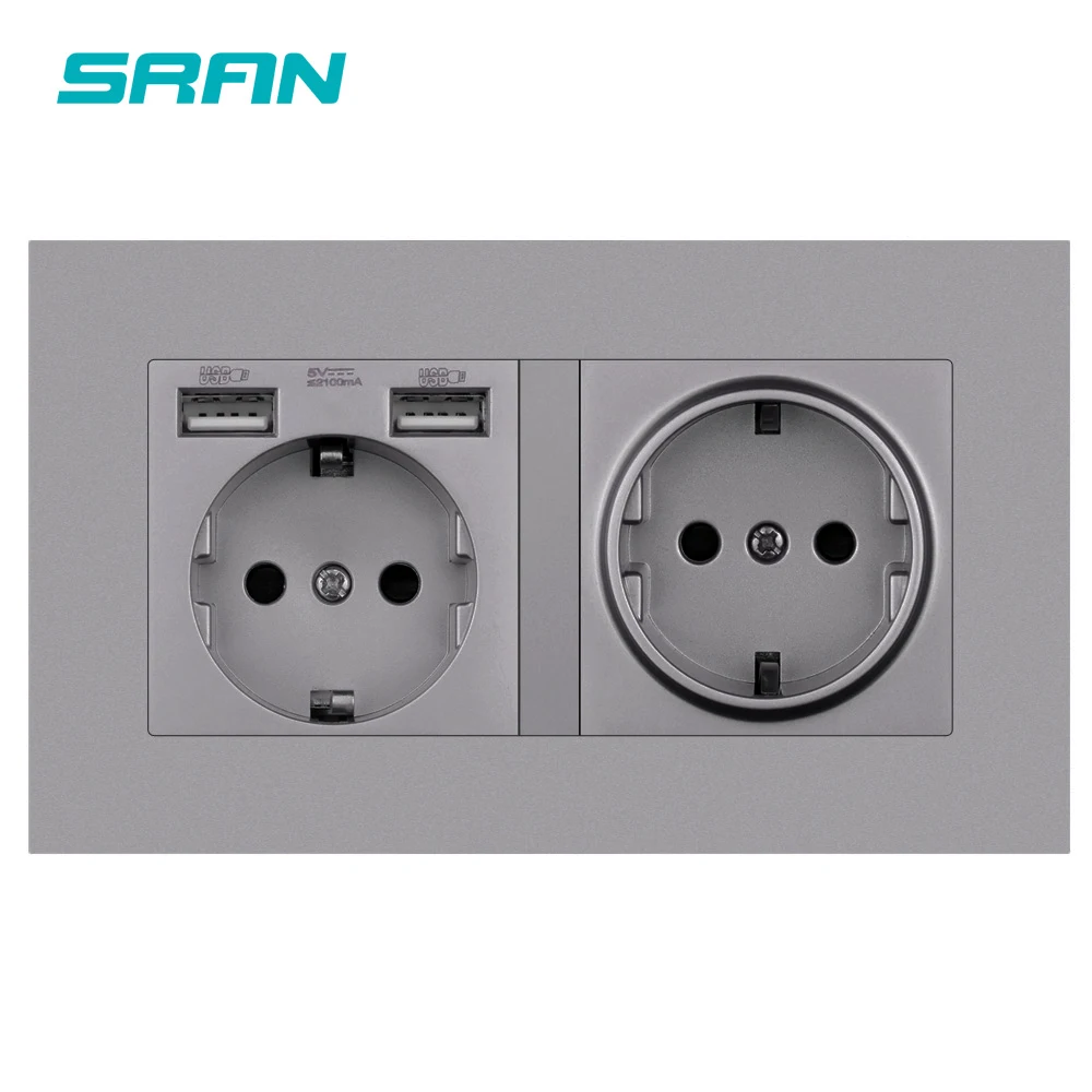 Розетка настенная серая с заземлением и светодиодным индикатором 16 А 146 х86