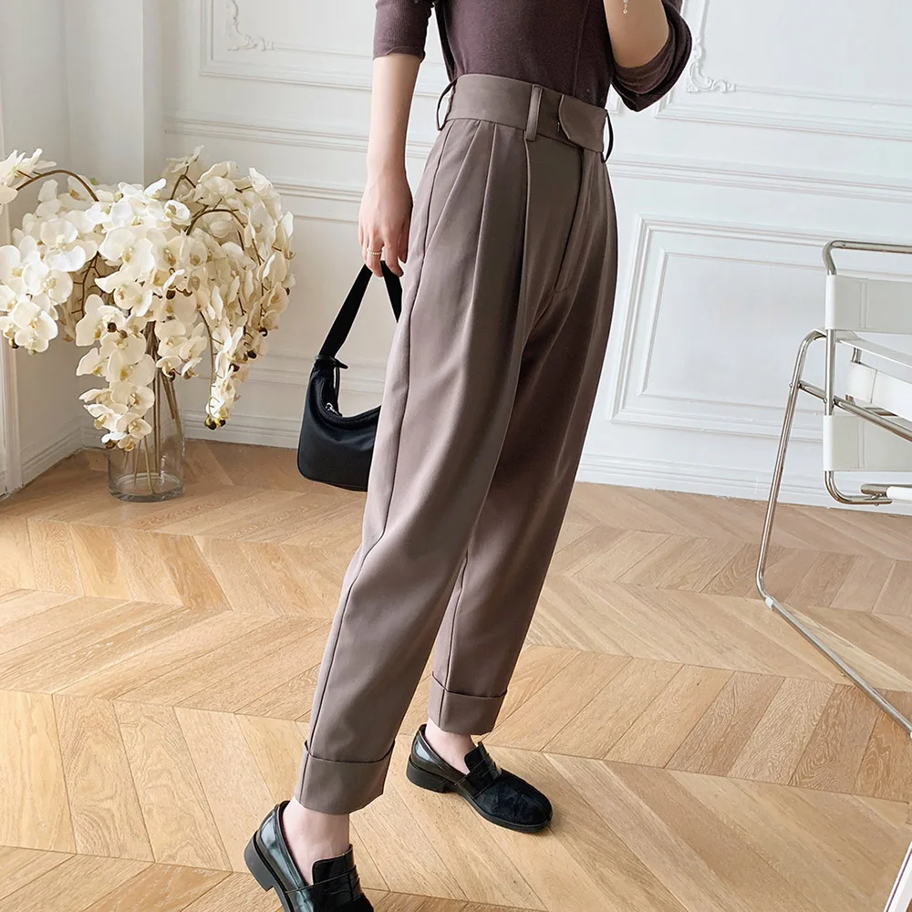 2020 Autumn Winter Female Women Trousers Pleated Ankle Length High Waist Straight Wide Leg Dropped Crotch baggy Pants For Women
