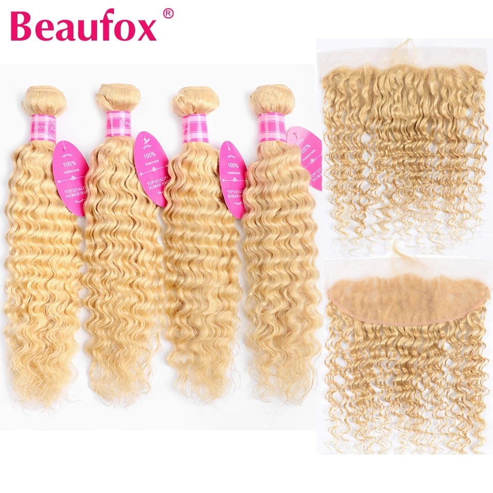 Beaufox 613 блонд пучок s с фронтальной малазийской глубокой волной человеческих
