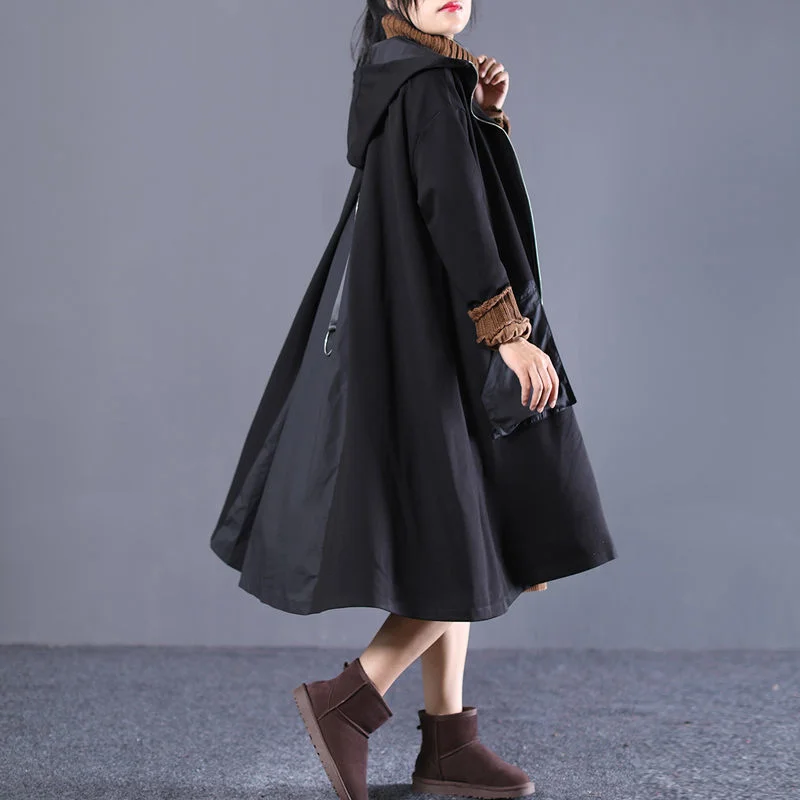 Женское длинное пальто с капюшоном свободная Лоскутная ветровка большого