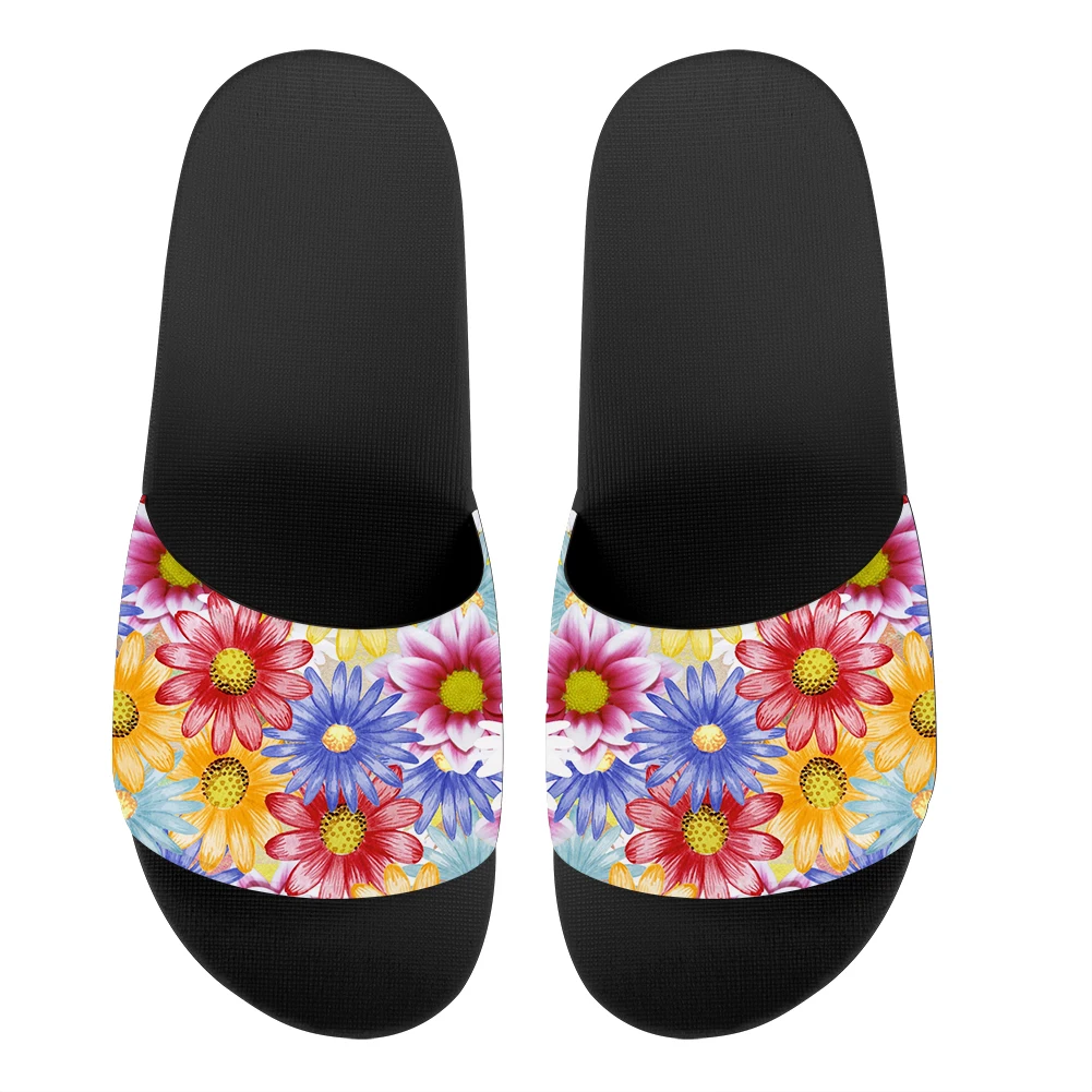

Women's Slippers Black White Sole Beach Sandals Little Daisy Home Shoes Open-toed Flip Flops Custom Patterned Couple Slipers