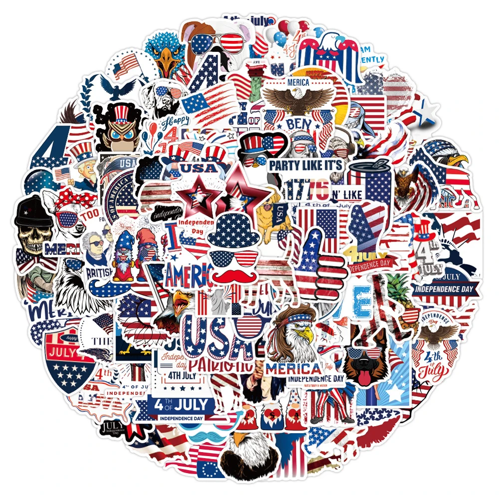 

100Pcs America Flag Independence Day Stickers For Notebook Computer Laptop Skateboard Luggage Bicycle Car Phone Cup Scrapbooking