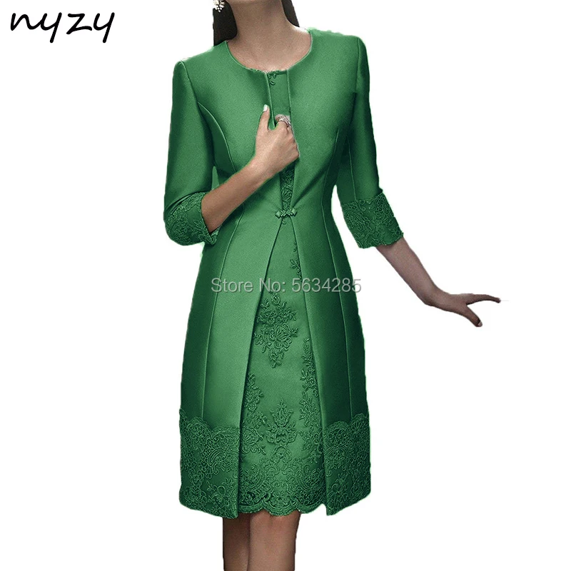 

NYZY M22G With Jacket 2 Piece Green Elegant Mother of the Bride Groom Dresses 2020 Wedding Party Gown Guest Wear Church Suits