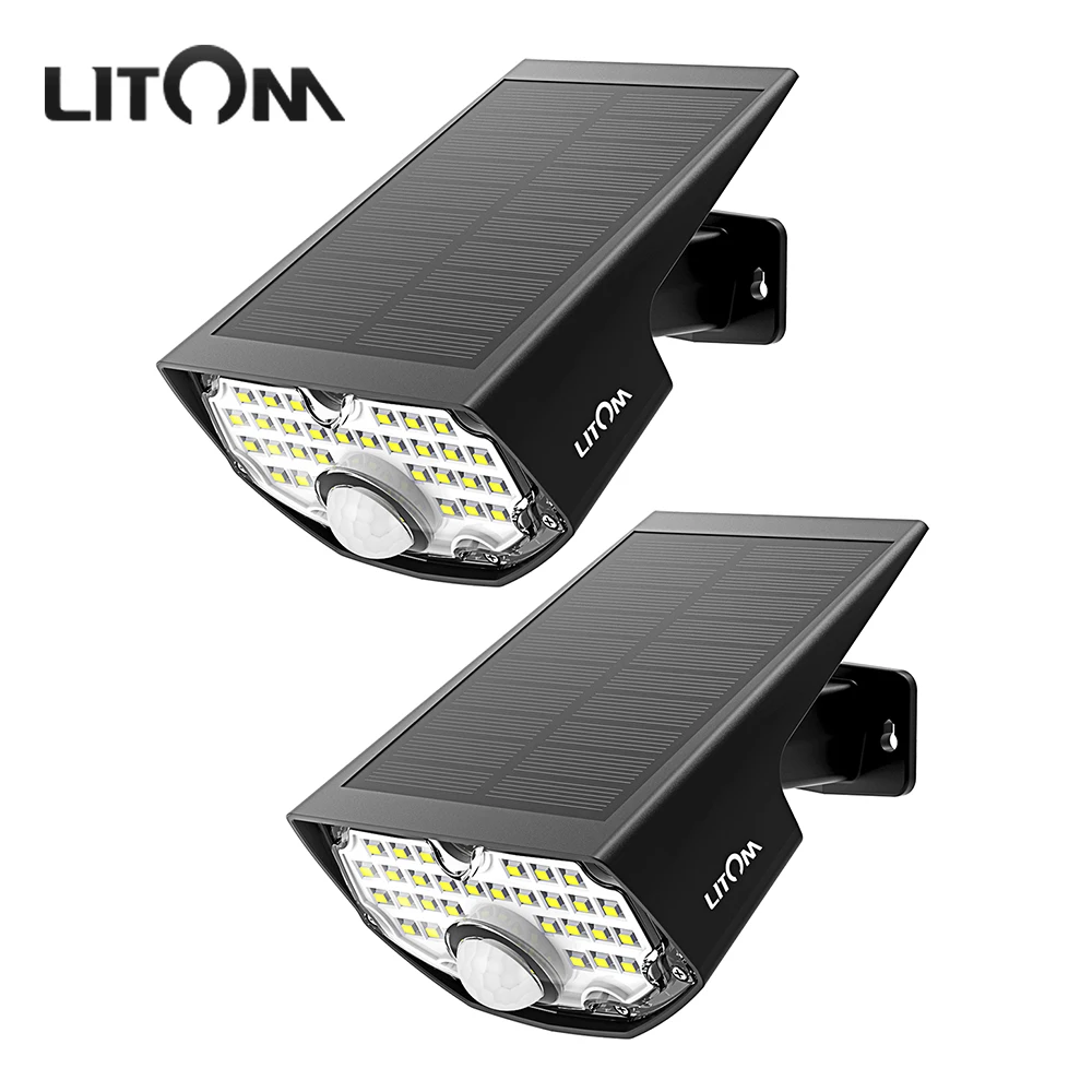 2 упаковки, Litom CD200, солнечное освещение, наружный датчик движения, ночная безопасность, настенный светильник, 30 светодиодный, IP65, водонепроницаемый, энергосберегающий, для сада, двора