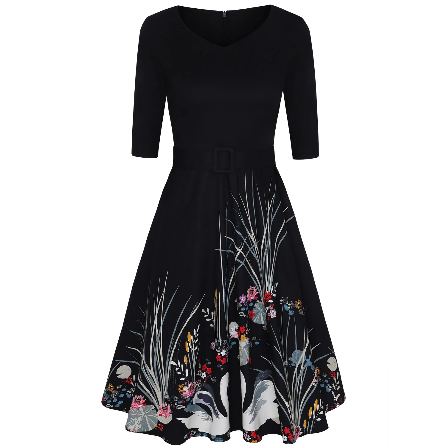 Женское платье пачка с v образным вырезом и принтом|Женские платья| |