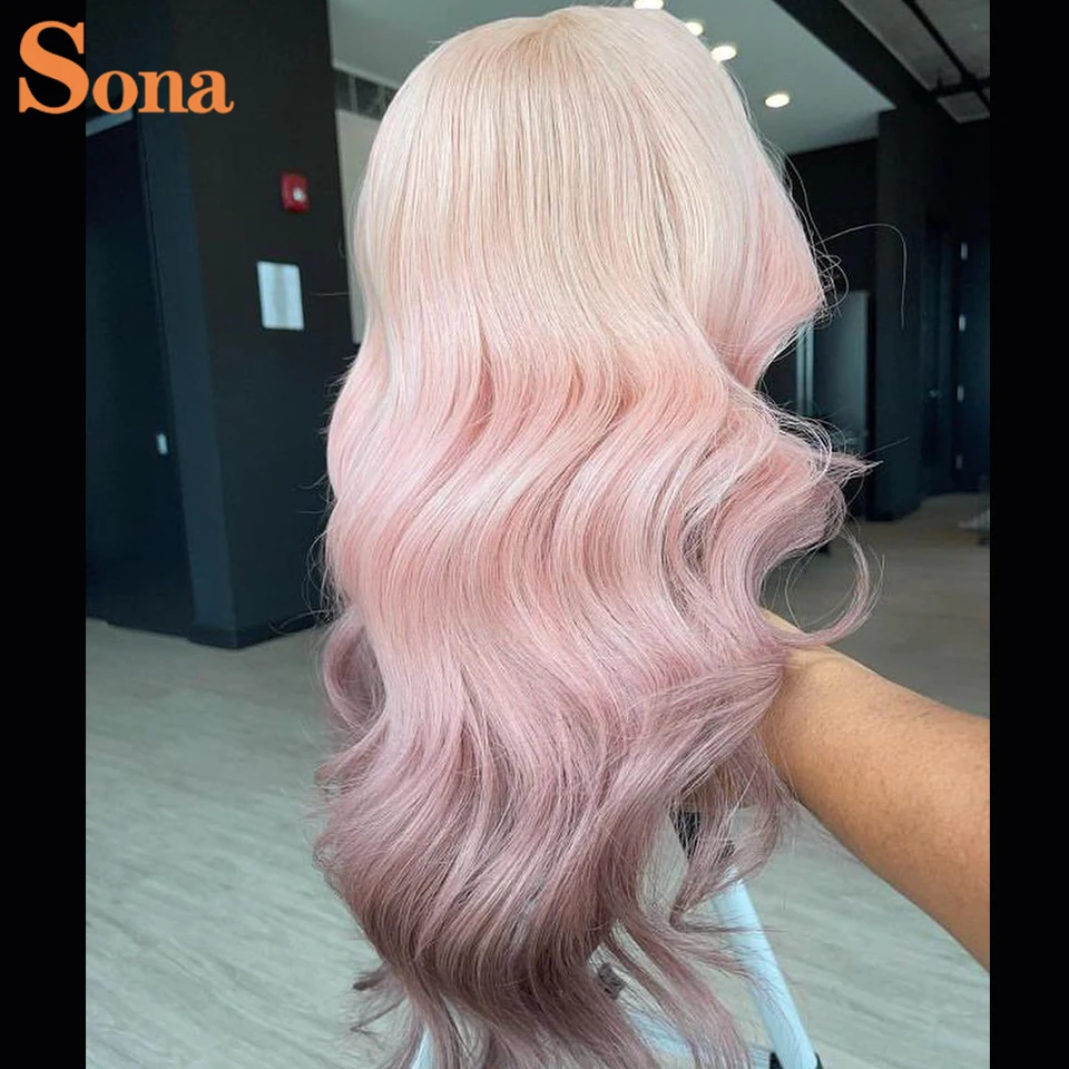 Парики Омбре розовые на сетке спереди волнистые 2 оттенка 13X 4 цвета фиолетовые