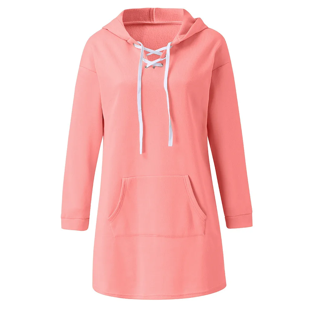 Для женщин осень худи с кружевом модные Повседневное длинным рукавом однотонные