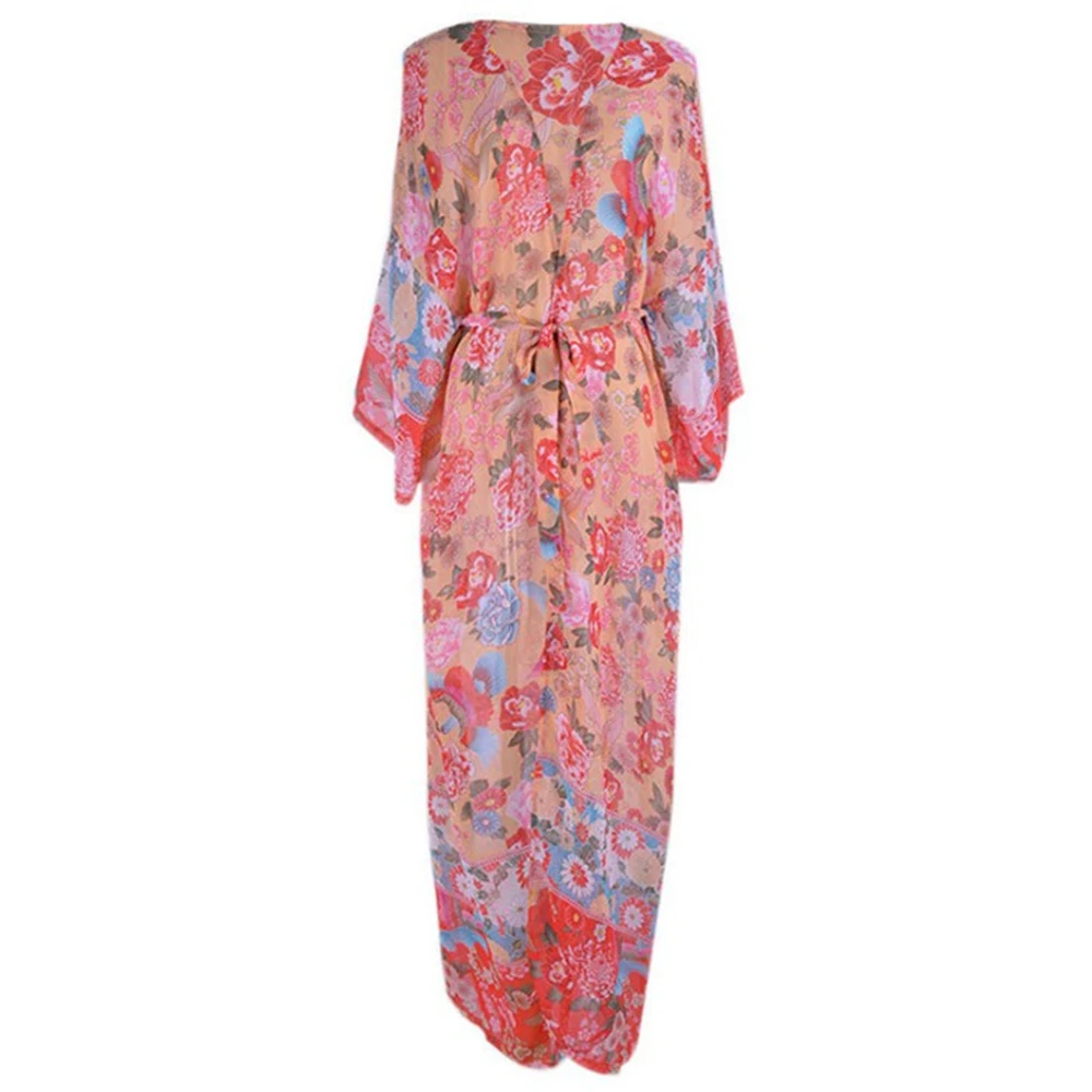 Винтажное пляжное платье в стиле бохо с цветочным принтом накидки для бикини