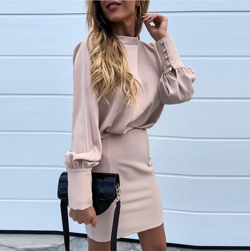 Женское сексуальное платье с открытой спиной на пуговицах элегантное рукавом