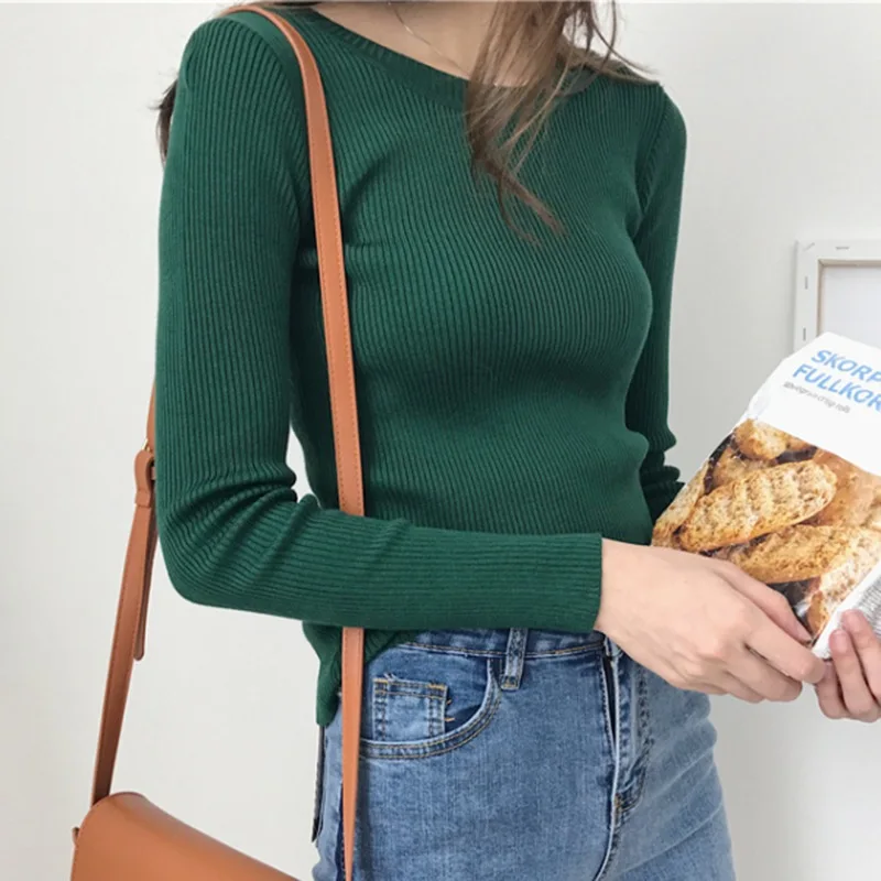 Свитер женский пуловер Джемпер топы тонкий круглый вырез теплый вязаный свитер