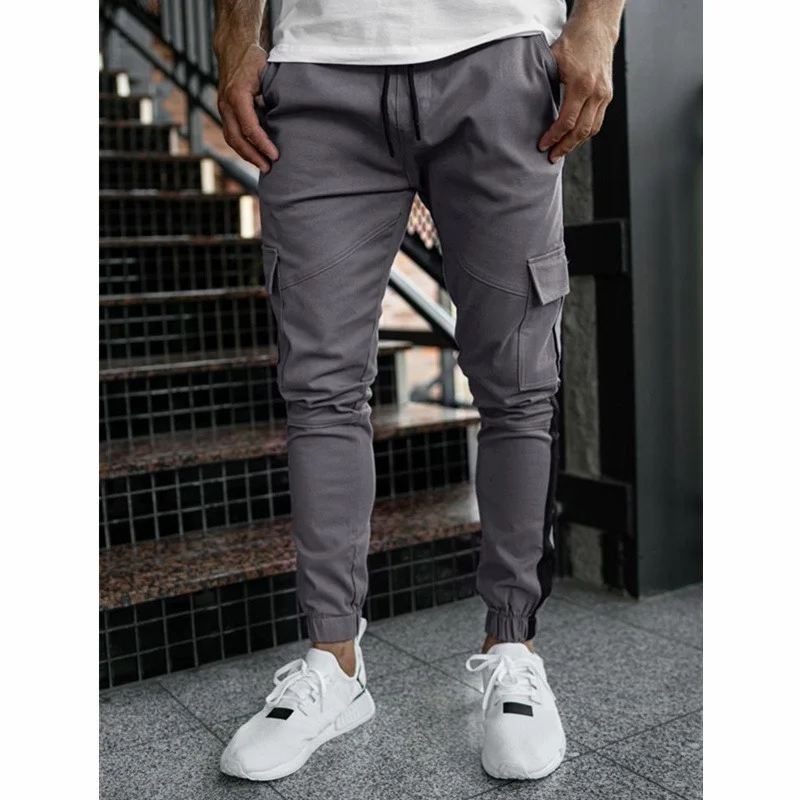 

Mandylandy Mens Casual Solid Multi-pocket Trousers Streetwear Slim Drawstring Cargo Pencil Pants Male Spring Jogging Sweatpants