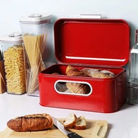red bread box food storage bin metal red container organizer for kitchen countertop dinner rolls vintage retro design