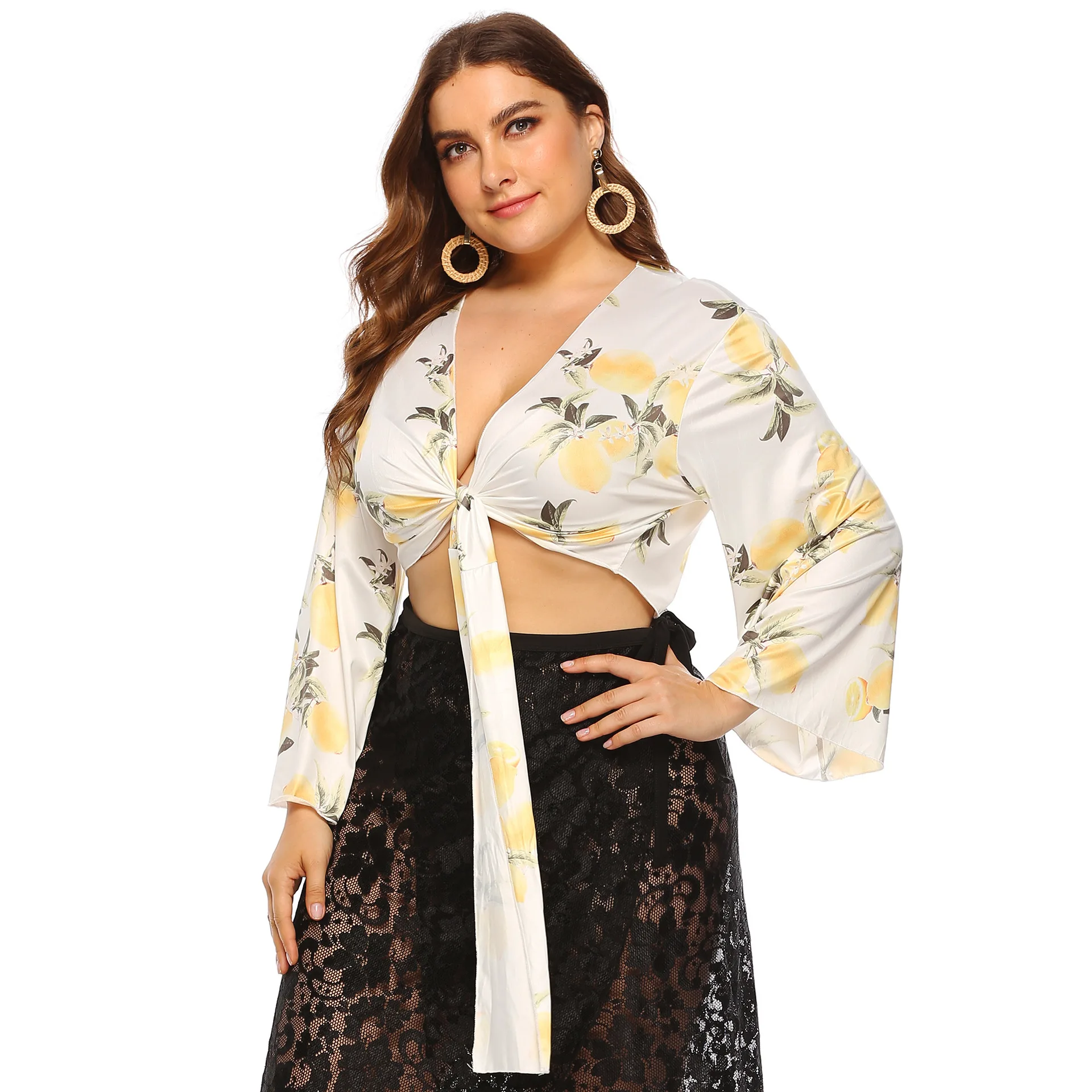 Женская блуза с длинным рукавом и V-образным вырезом размеры до 7XL | одежда