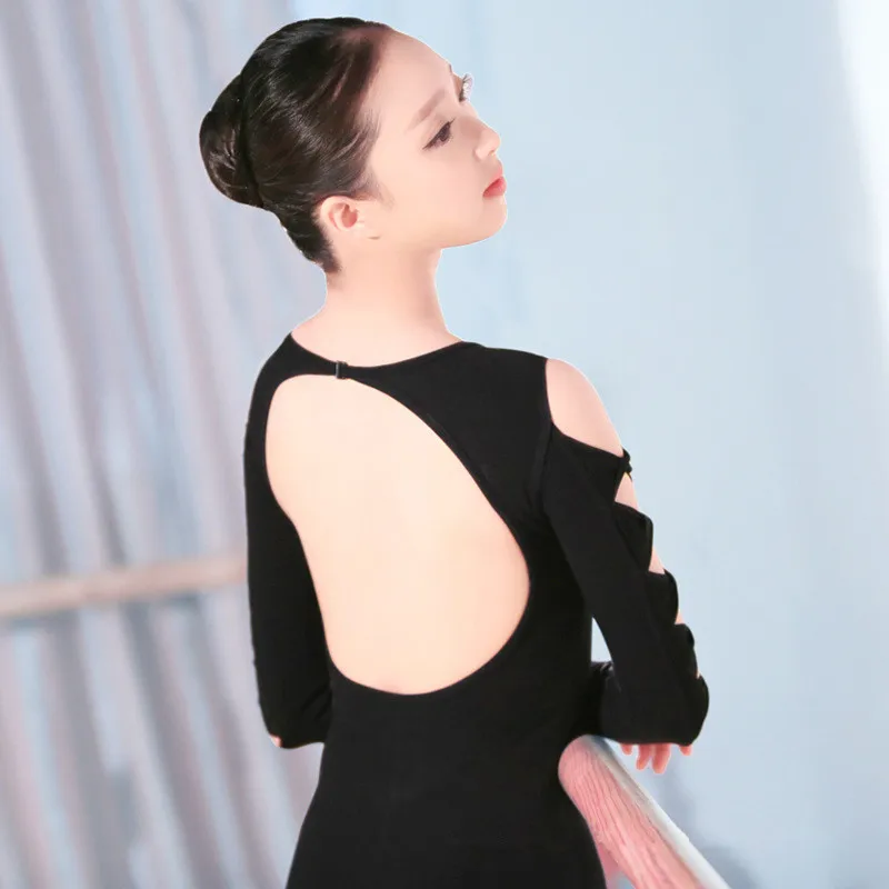 Трико женское с открытой спиной из хлопка и спандекса длинным рукавом |