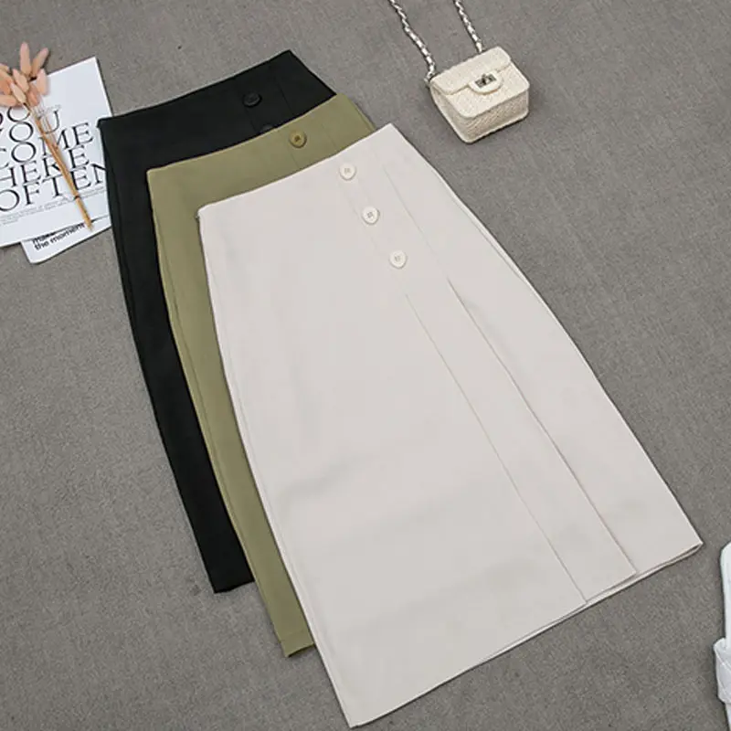 Женская офисная юбка на пуговицах элегантная трапециевидная миди с высокой