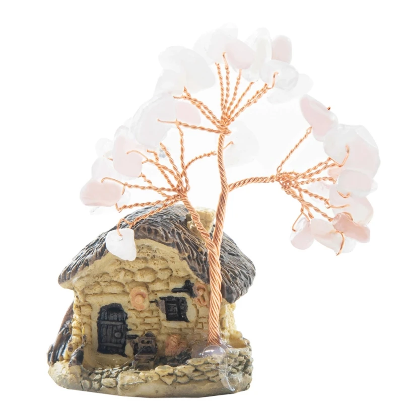 

House Front Copper Wire Crystal Fortune Tree Desktop Ornaments Home Desk Elegant Exquisite Room Decor Household Bedroom