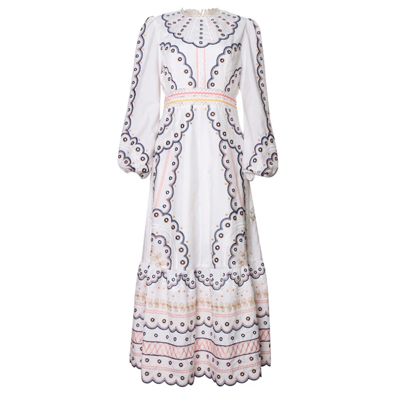 Платье с вышивкой женское платье миди рукавами фонариками и высокой