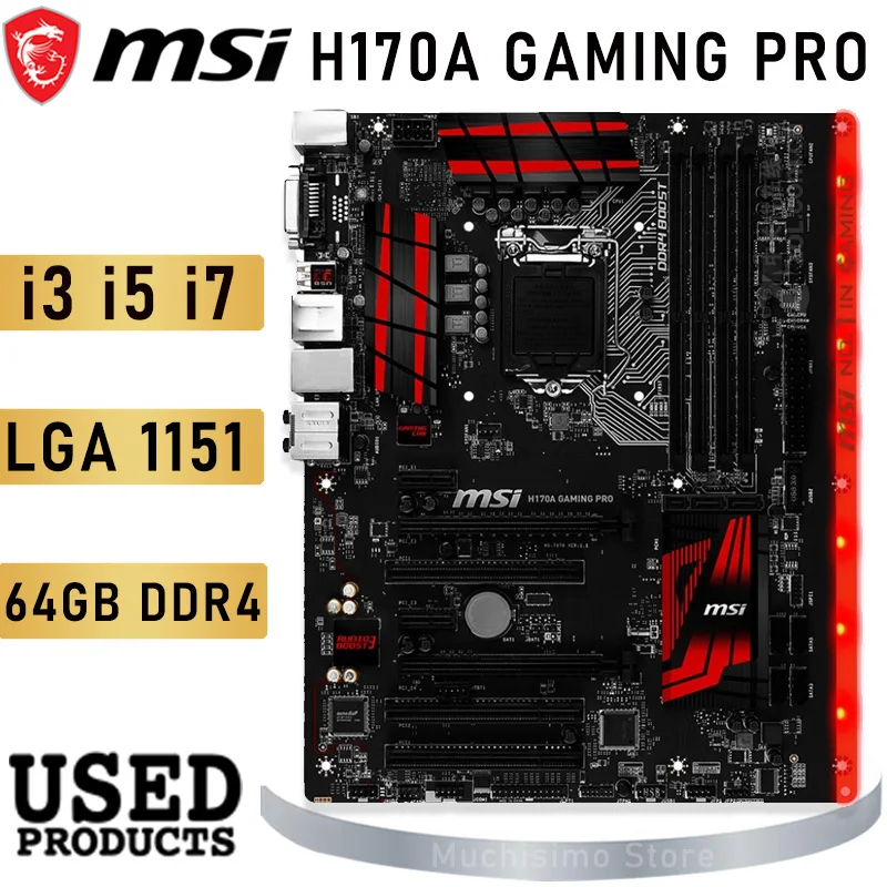 

Материнская плата MSI H170A GAMING PRO LGA 1151 i7 i5 i3 Intel CPU DDR4 64 ГБ