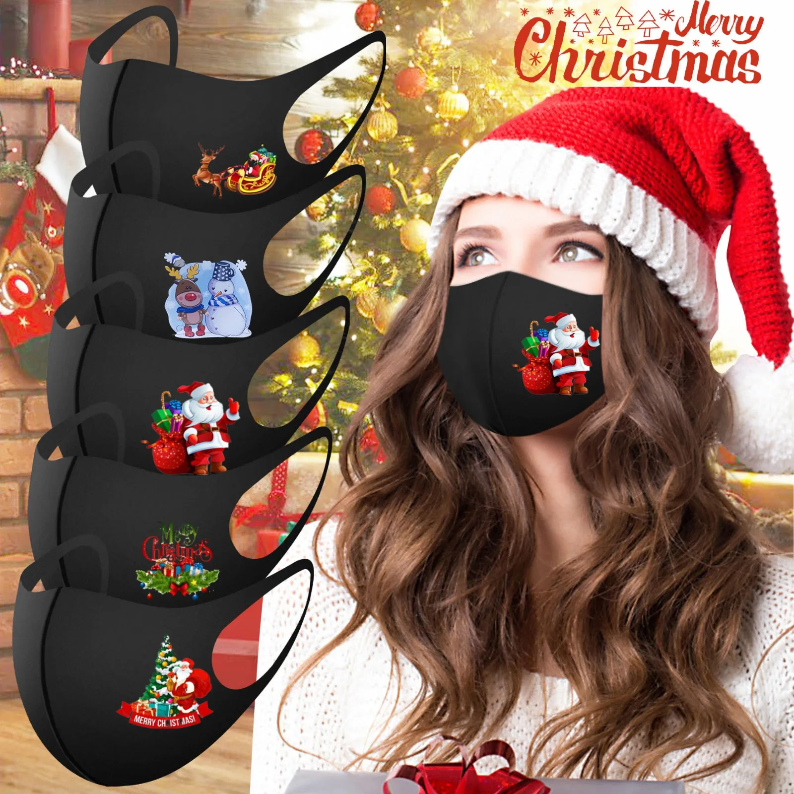 1 шт. комбинированная Рождественская маска для улицы многоразовая защитная |