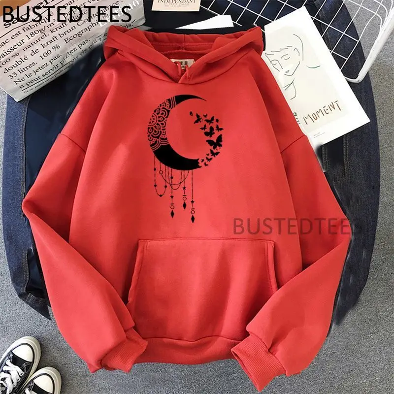 

Butterfly Moon Hipster Print Hoodies Cartoon Casual Autumn Tops Female Loose Cotton Cute Ulzzang Vintage Long Sleeve Hoodies
