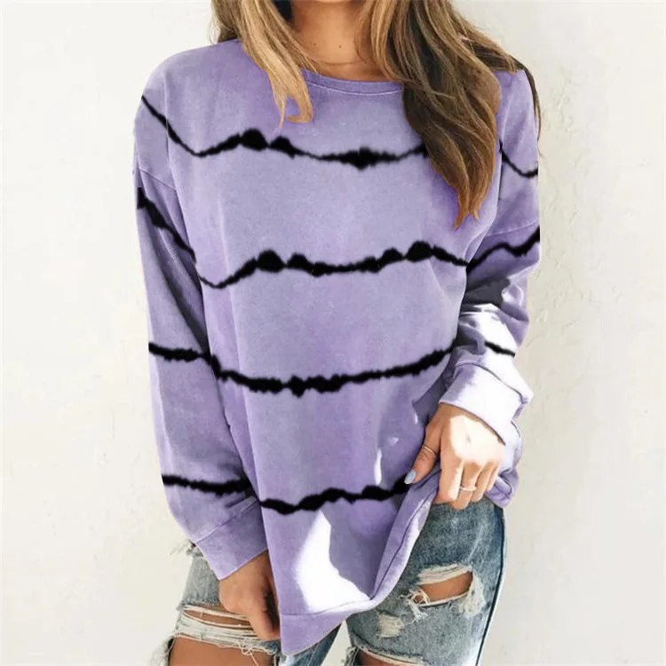 

2020 Autumn Tops 5XL Oversized Women Tie Dye Stripe T Shirt Casual Long Sleeve Plus Size Loose Tee Shirts Fashion Tops Blouses