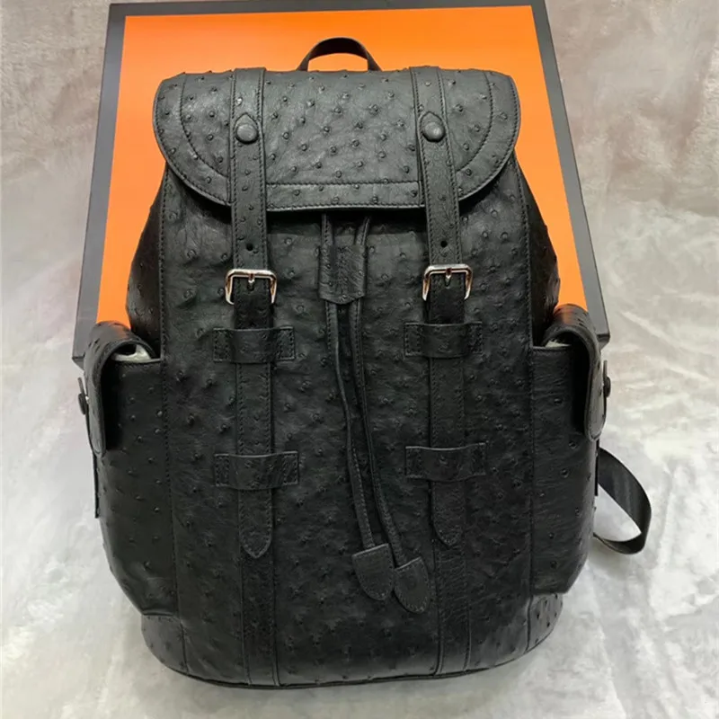 Оригинальный большой мужской рюкзак из страусиной кожи на шнурке повседневная